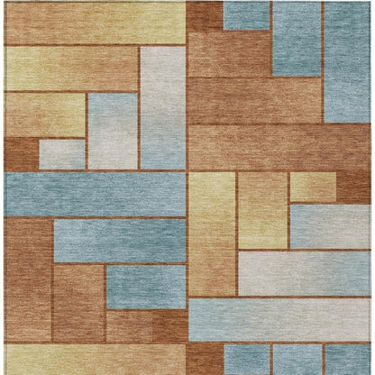 8' X 10' Orange And Blue Geometric Washable Indoor Outdoor Area Rug HomeRoots