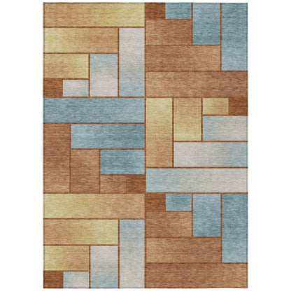 8' X 10' Orange And Blue Geometric Washable Indoor Outdoor Area Rug HomeRoots