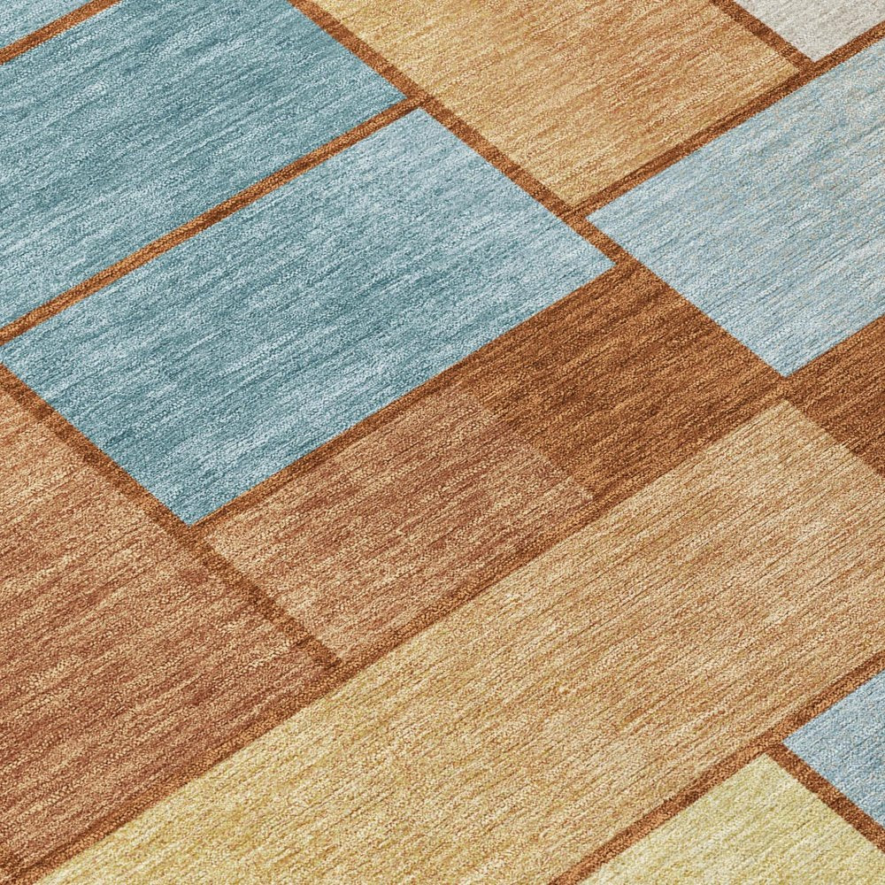 8' X 10' Orange And Blue Geometric Washable Indoor Outdoor Area Rug — view 3