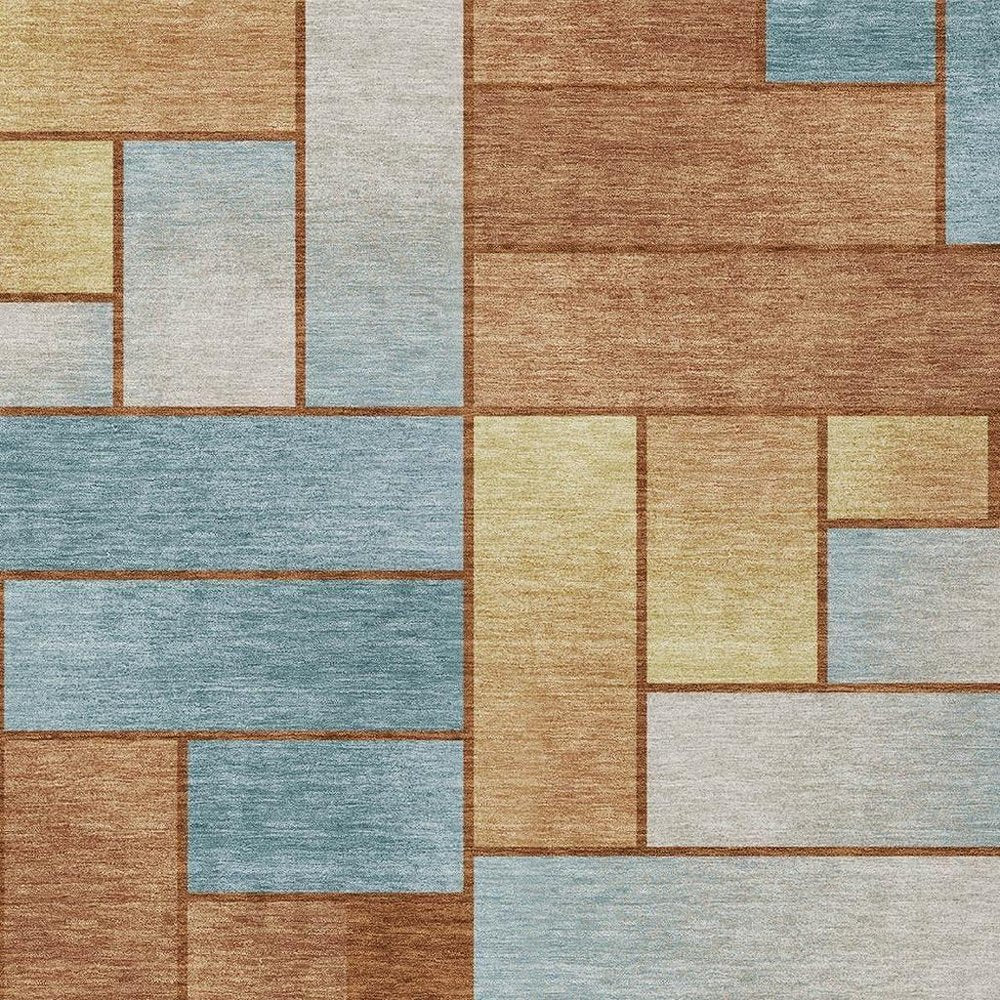 8' X 10' Orange And Blue Geometric Washable Indoor Outdoor Area Rug HomeRoots