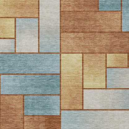 8' X 10' Orange And Blue Geometric Washable Indoor Outdoor Area Rug HomeRoots