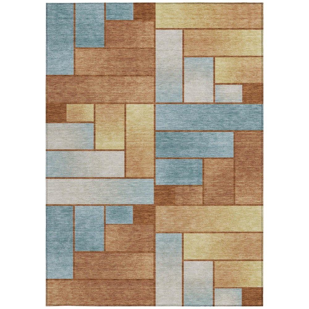 9' X 12' Orange And Blue Geometric Washable Indoor Outdoor Area Rug HomeRoots