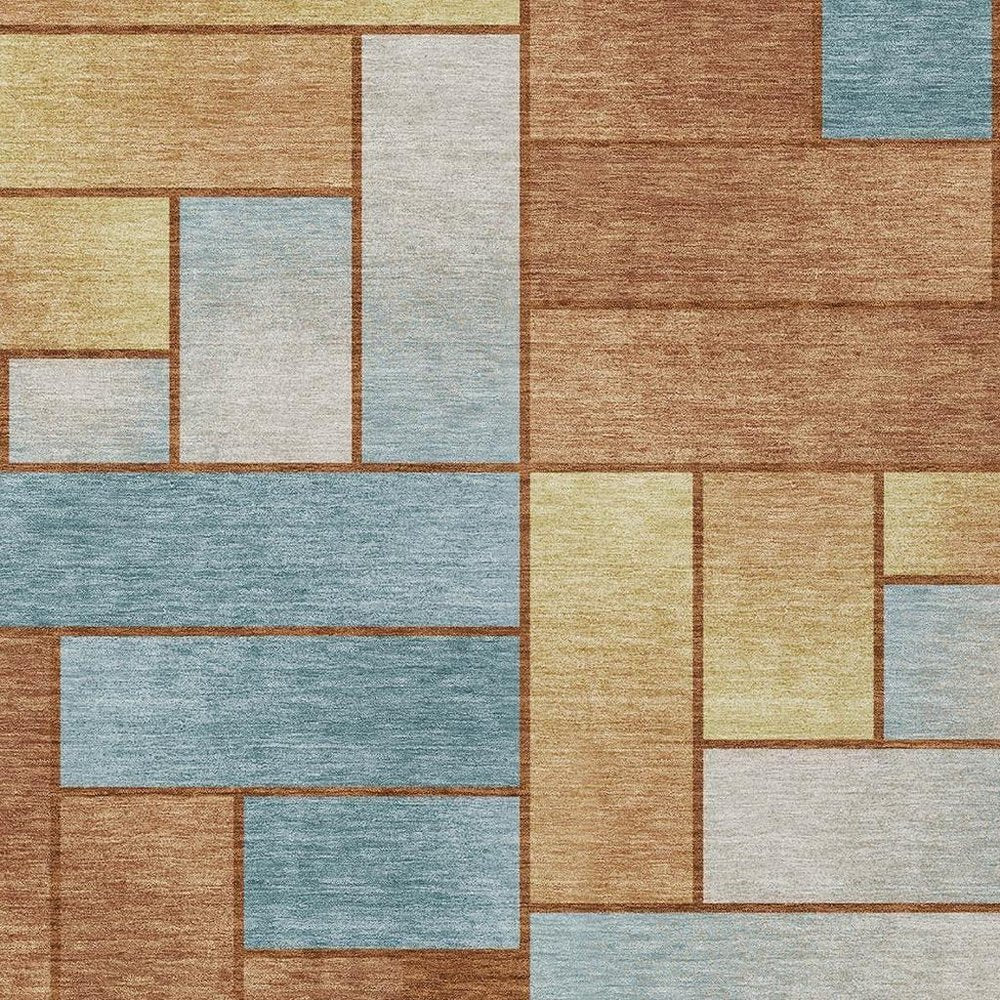 9' X 12' Orange And Blue Geometric Washable Indoor Outdoor Area Rug HomeRoots