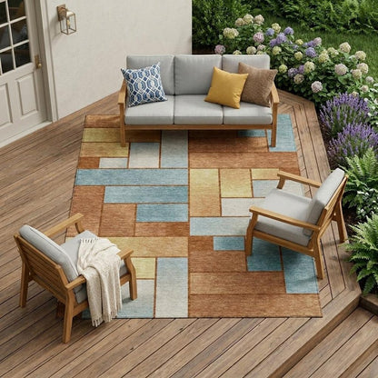 10' X 14' Orange And Blue Geometric Washable Indoor Outdoor Area Rug HomeRoots