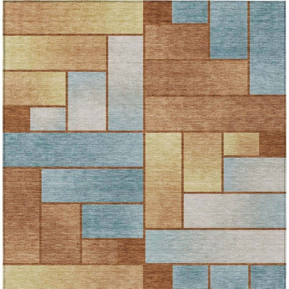 10' X 14' Orange And Blue Geometric Washable Indoor Outdoor Area Rug — view 6