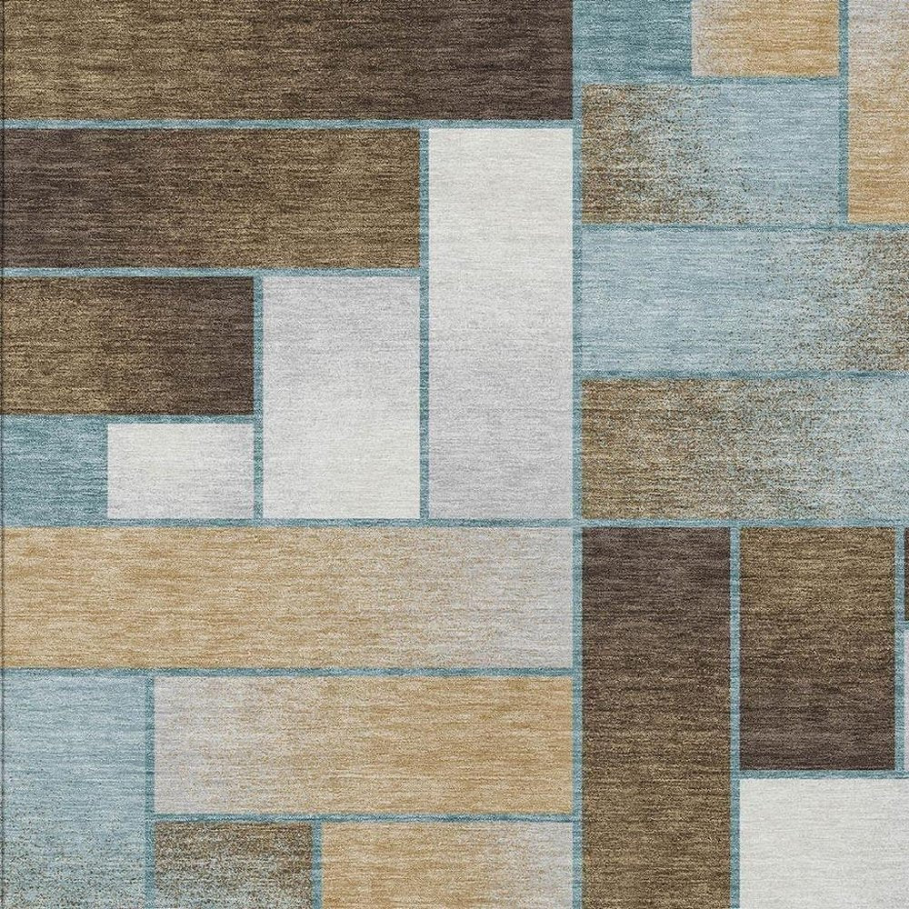 3' X 5' Teal Blue And Gold Geometric Washable Indoor Outdoor Area Rug HomeRoots
