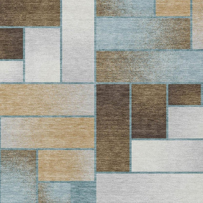 8' X 10' Teal Blue And Gold Geometric Washable Indoor Outdoor Area Rug HomeRoots