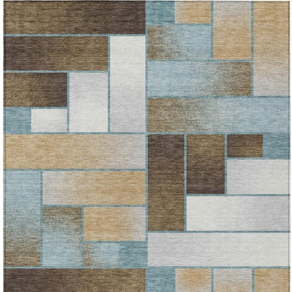9' X 12' Teal Blue And Gold Geometric Washable Indoor Outdoor Area Rug HomeRoots