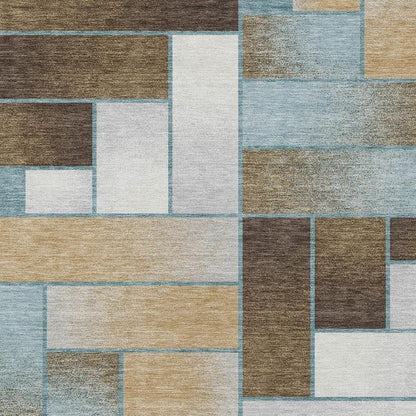 9' X 12' Teal Blue And Gold Geometric Washable Indoor Outdoor Area Rug HomeRoots