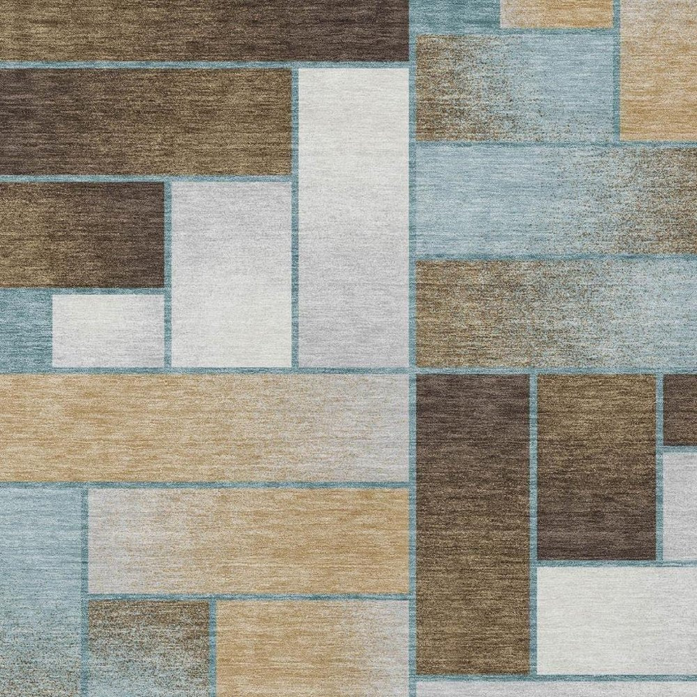 10' X 14' Teal Blue And Gold Geometric Washable Indoor Outdoor Area Rug HomeRoots