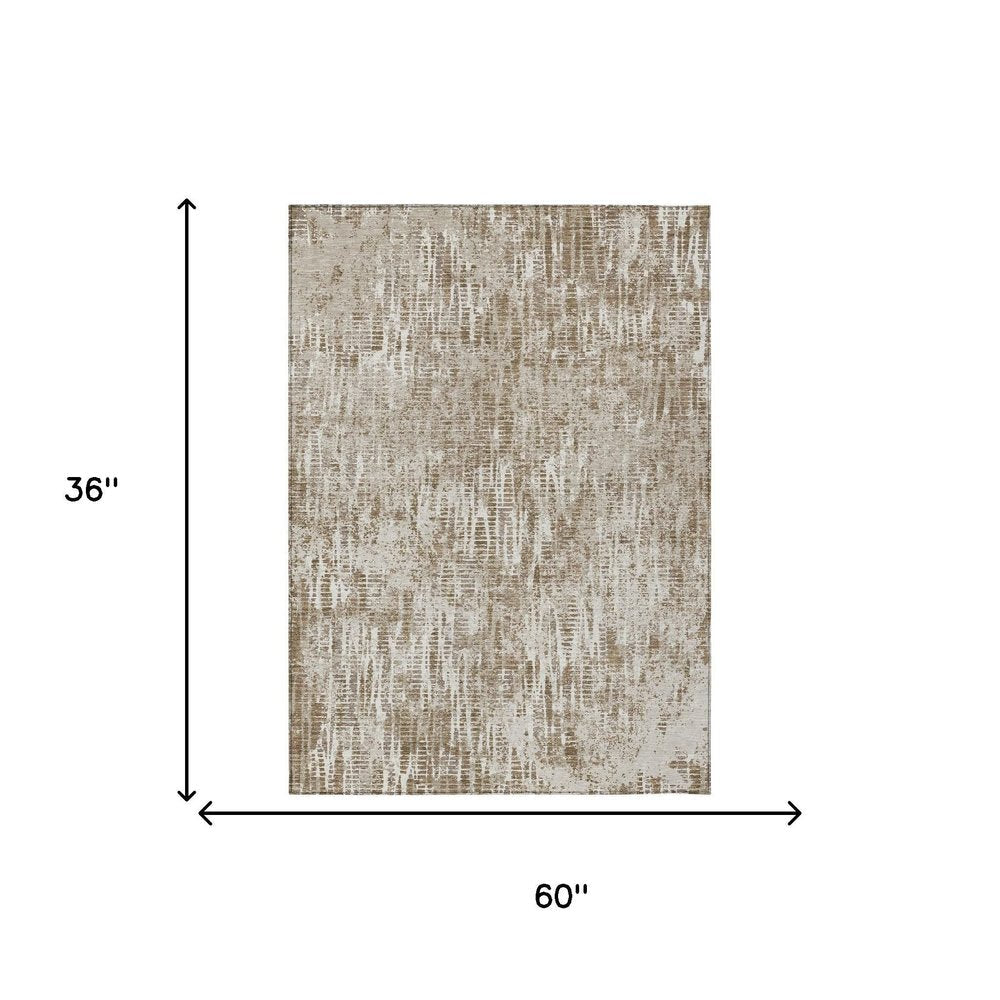 3' X 5' Beige And Brown Abstract Washable Indoor Outdoor Area Rug HomeRoots