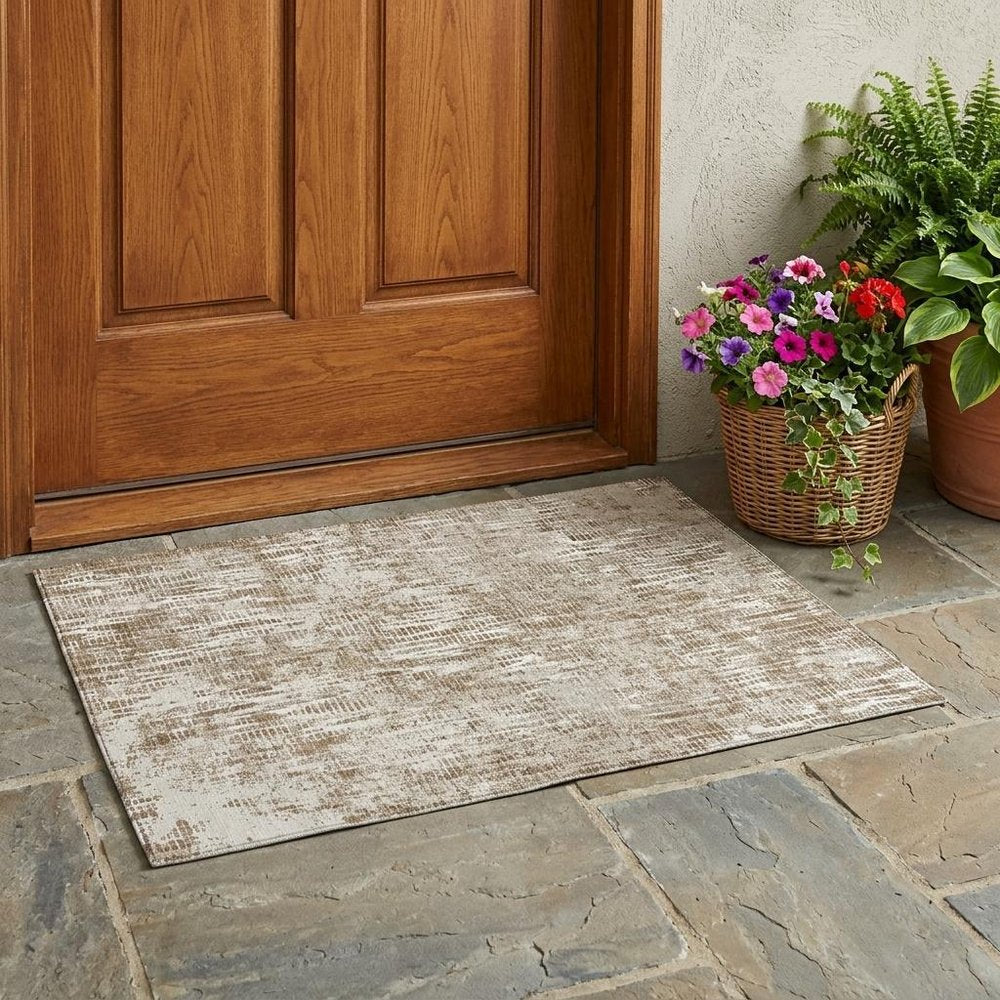 3' X 5' Beige And Brown Abstract Washable Indoor Outdoor Area Rug — view 12
