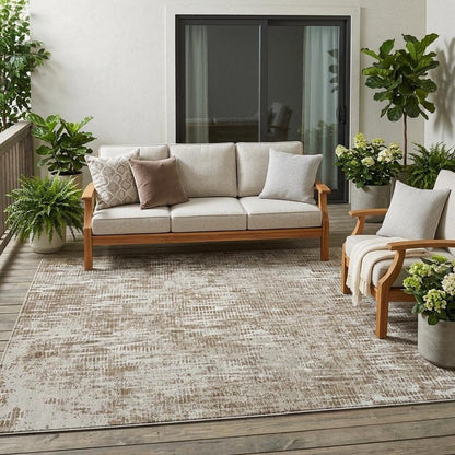 5' X 8' Beige And Brown Abstract Washable Indoor Outdoor Area Rug HomeRoots