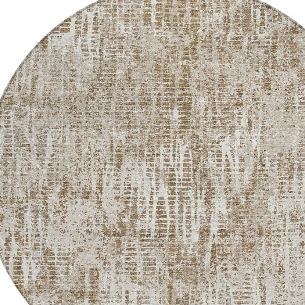 8' Beige And Brown Round Abstract Washable Indoor Outdoor Area Rug — view 6