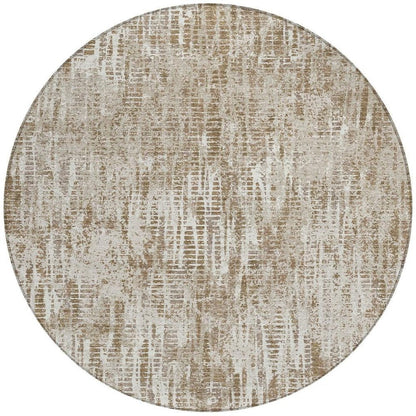 8' Beige And Brown Round Abstract Washable Indoor Outdoor Area Rug HomeRoots