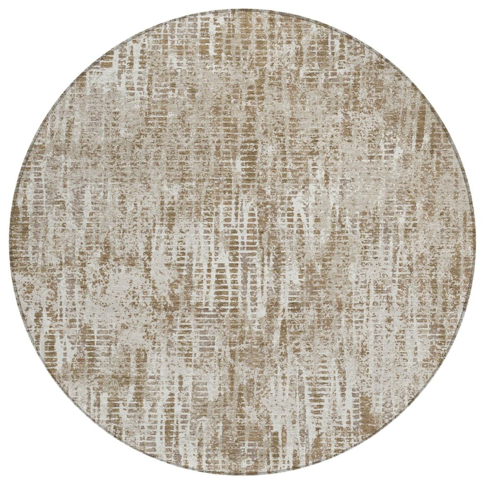 8' Beige And Brown Round Abstract Washable Indoor Outdoor Area Rug — view 1