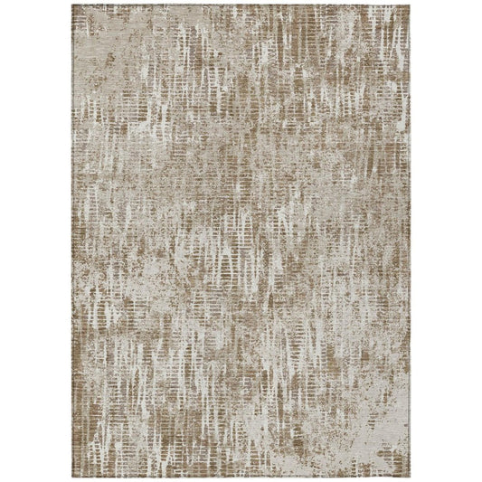 8' X 10' Beige And Brown Abstract Washable Indoor Outdoor Area Rug