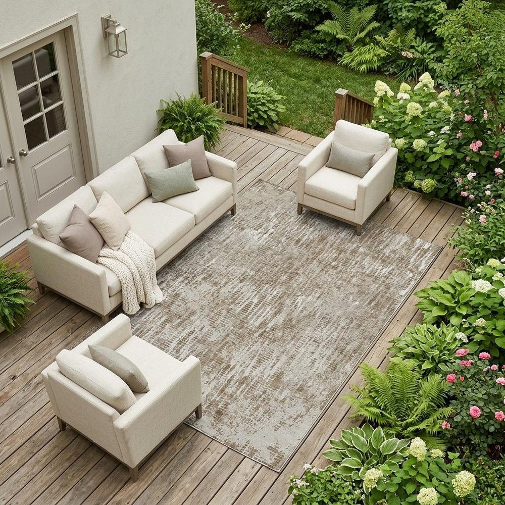 8' X 10' Beige And Brown Abstract Washable Indoor Outdoor Area Rug — view 5