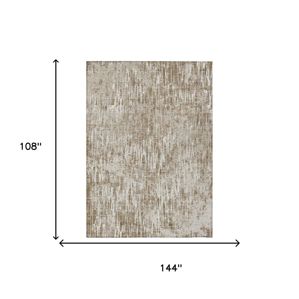 9' X 12' Beige And Brown Abstract Washable Indoor Outdoor Area Rug