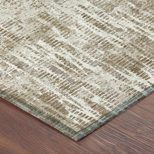 9' X 12' Beige And Brown Abstract Washable Indoor Outdoor Area Rug