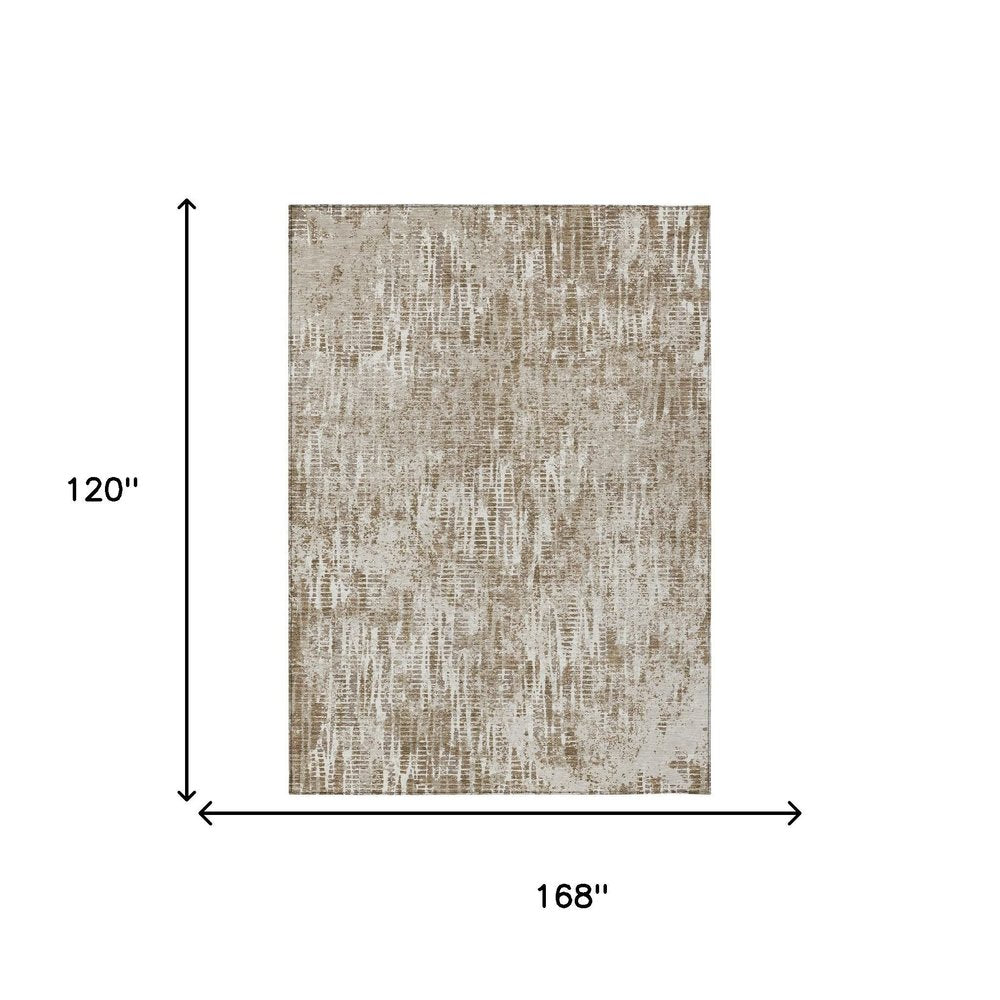 10' X 14' Beige And Brown Abstract Washable Indoor Outdoor Area Rug — view 4