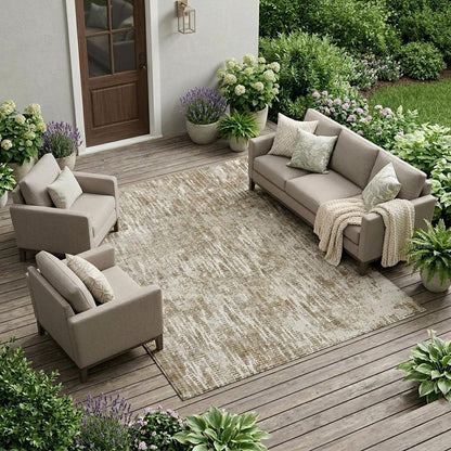 10' X 14' Beige And Brown Abstract Washable Indoor Outdoor Area Rug