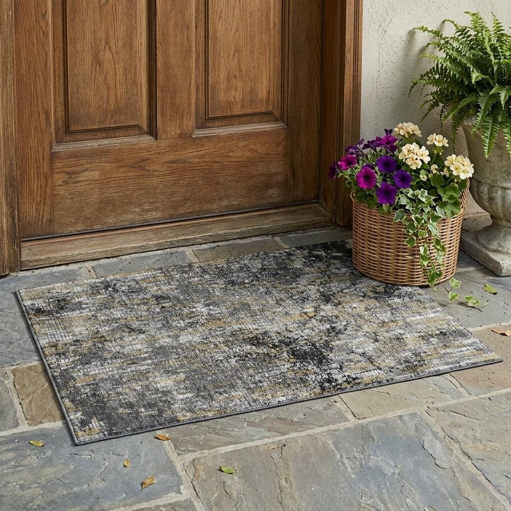3' X 5' Black And Taupe Abstract Washable Indoor Outdoor Area Rug HomeRoots