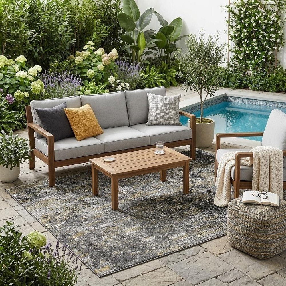 5' X 8' Black And Taupe Abstract Washable Indoor Outdoor Area Rug HomeRoots