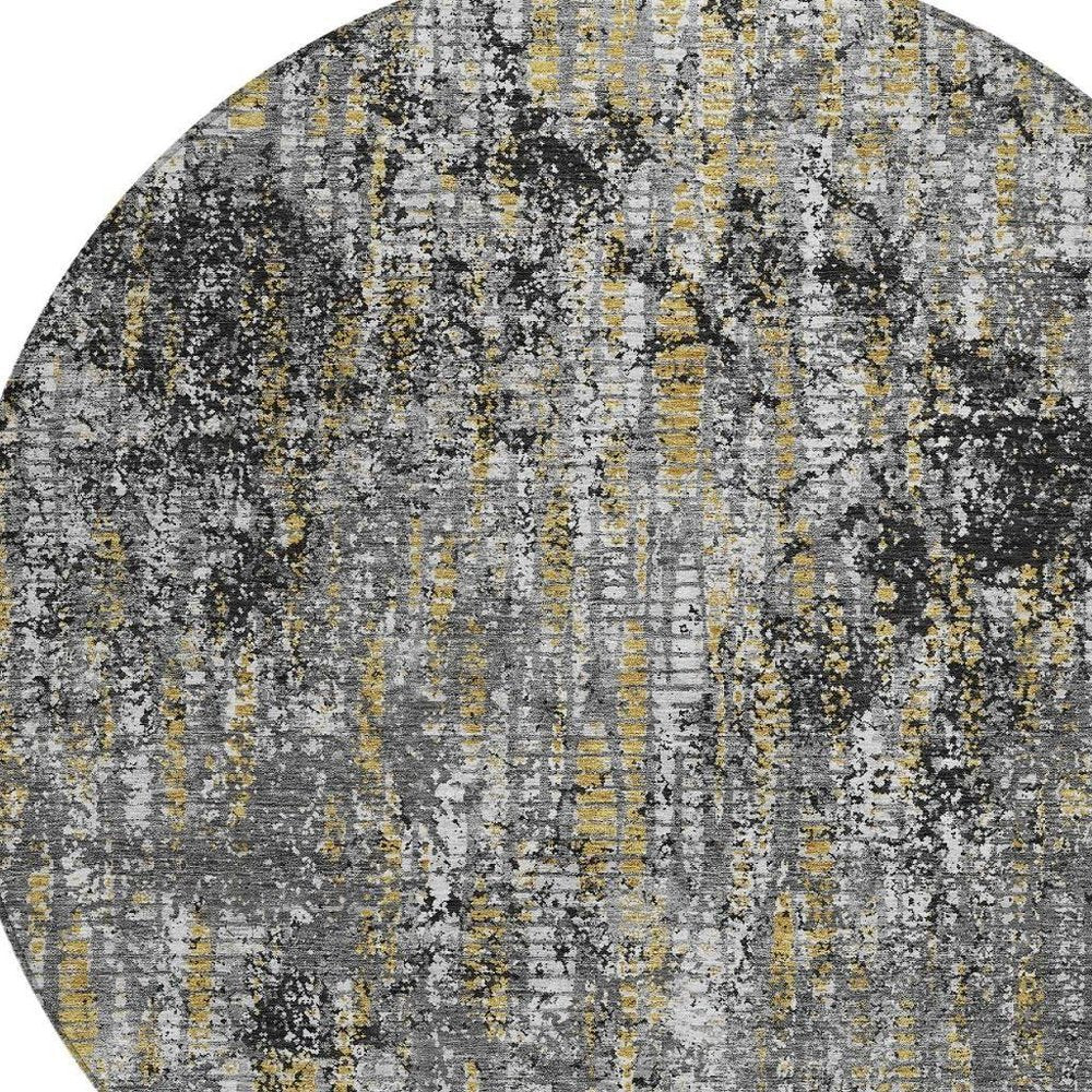 8' Black And Taupe Round Abstract Washable Indoor Outdoor Area Rug — view 6