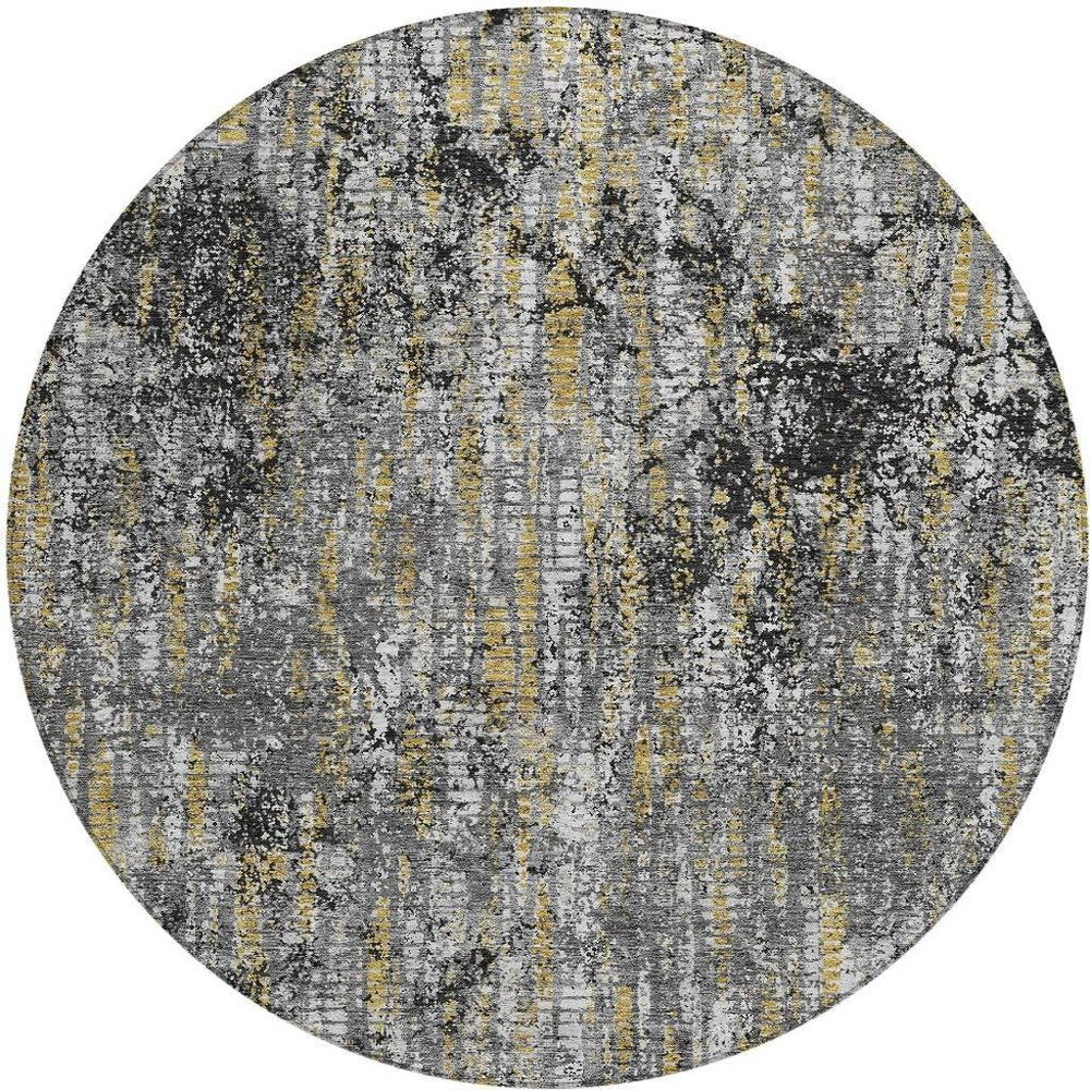 8' Black And Taupe Round Abstract Washable Indoor Outdoor Area Rug — view 7