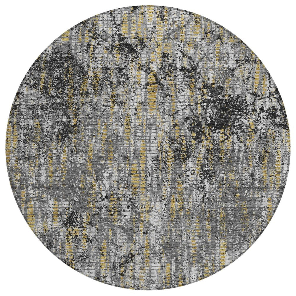 8' Black And Taupe Round Abstract Washable Indoor Outdoor Area Rug HomeRoots