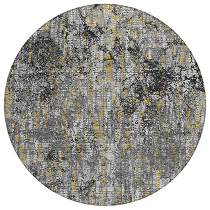 8' Black And Taupe Round Abstract Washable Indoor Outdoor Area Rug HomeRoots