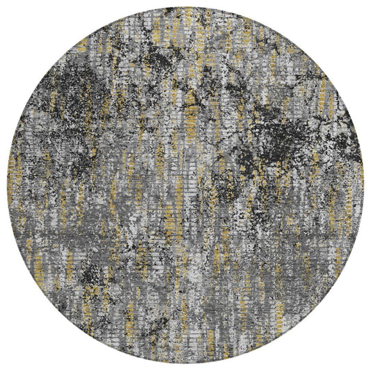 8' Black And Taupe Round Abstract Washable Indoor Outdoor Area Rug