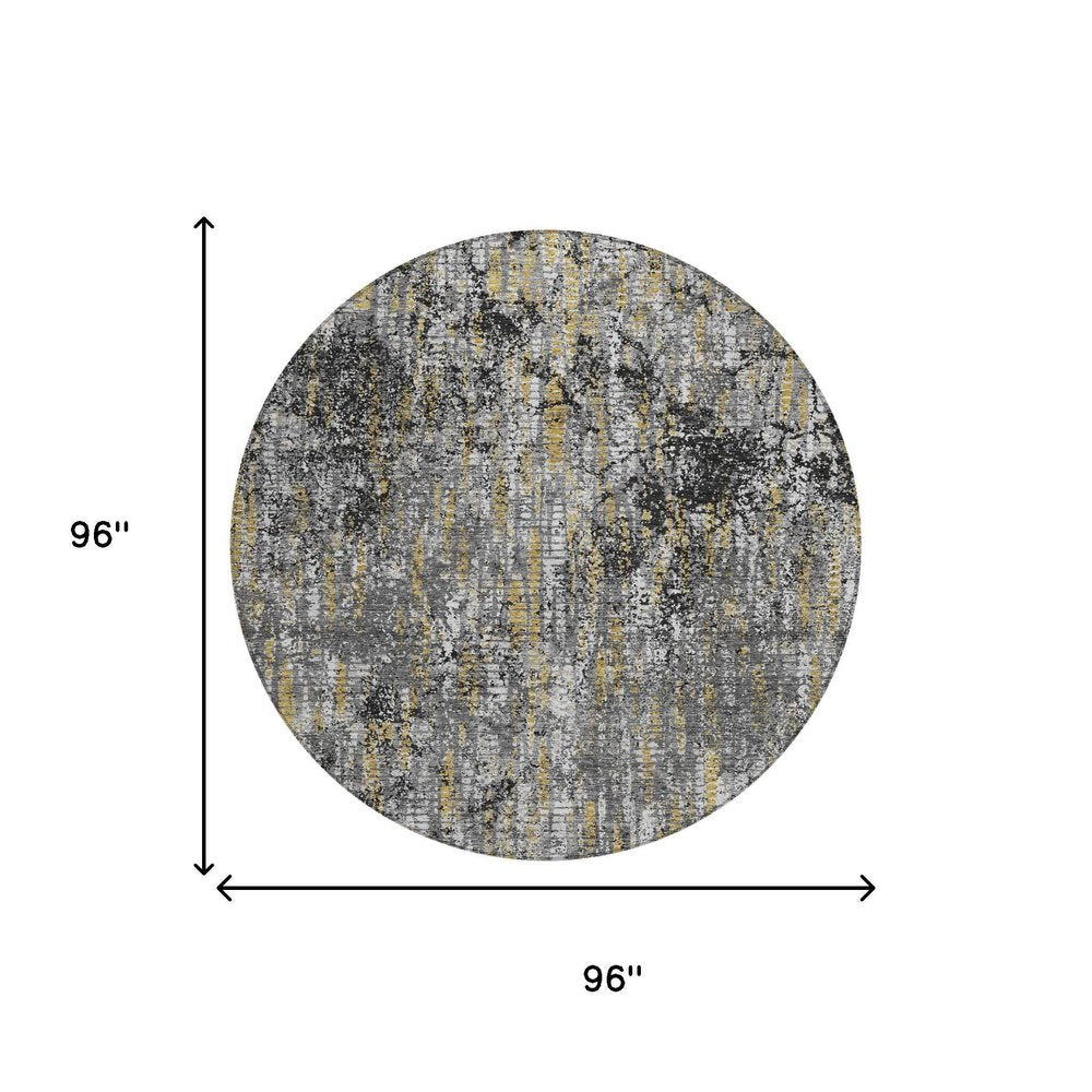 8' Black And Taupe Round Abstract Washable Indoor Outdoor Area Rug HomeRoots