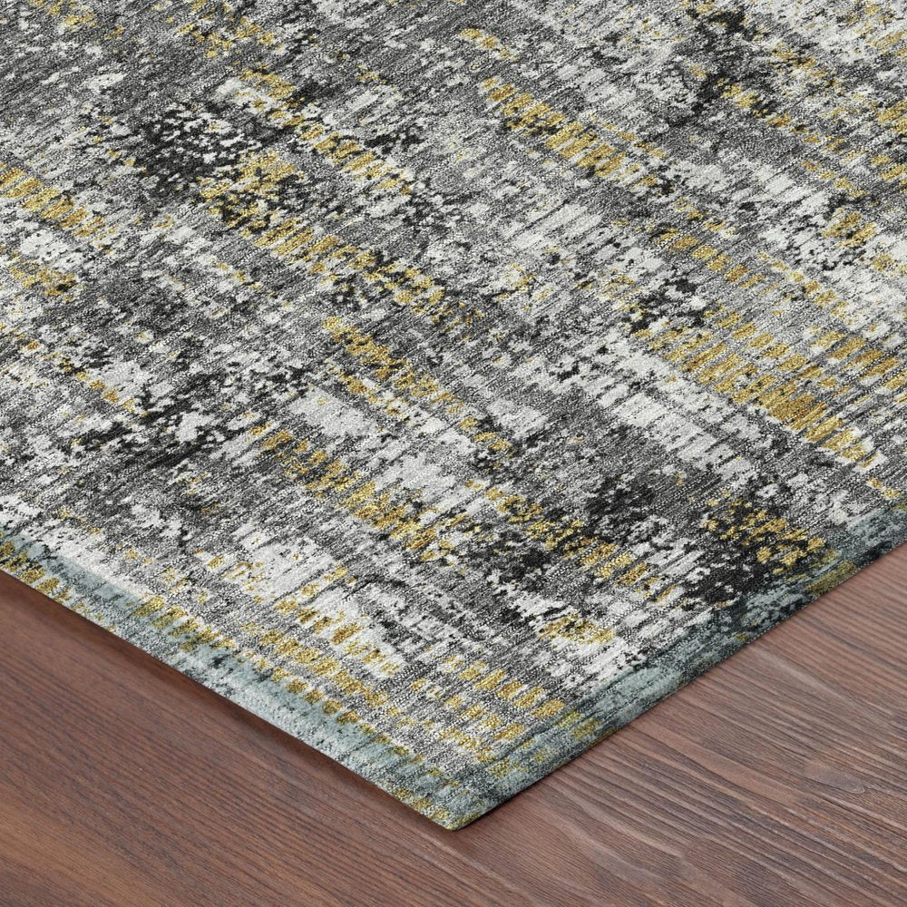 8' X 10' Black And Taupe Abstract Washable Indoor Outdoor Area Rug — view 3