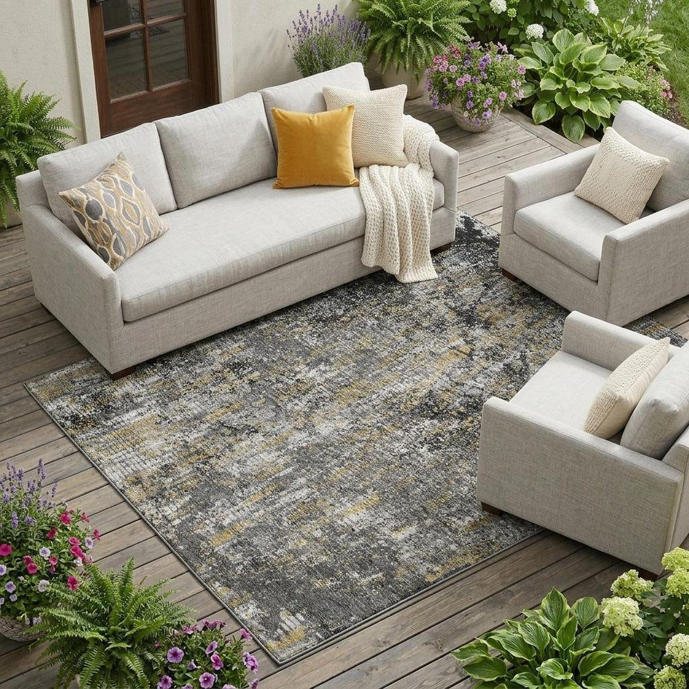 8' X 10' Black And Taupe Abstract Washable Indoor Outdoor Area Rug — view 12