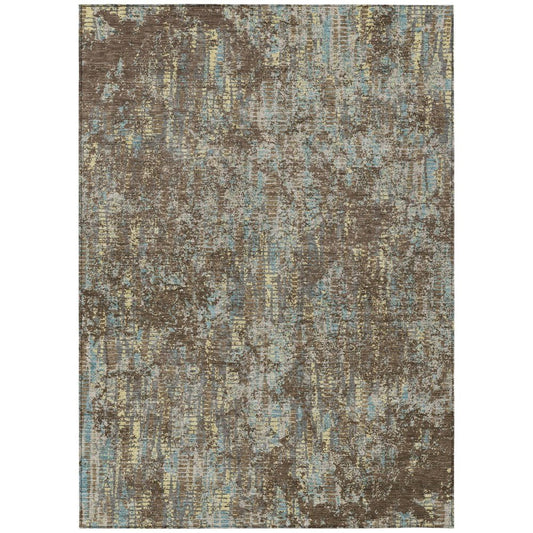 8' X 10' Brown And Graphite Abstract Washable Indoor Outdoor Area Rug