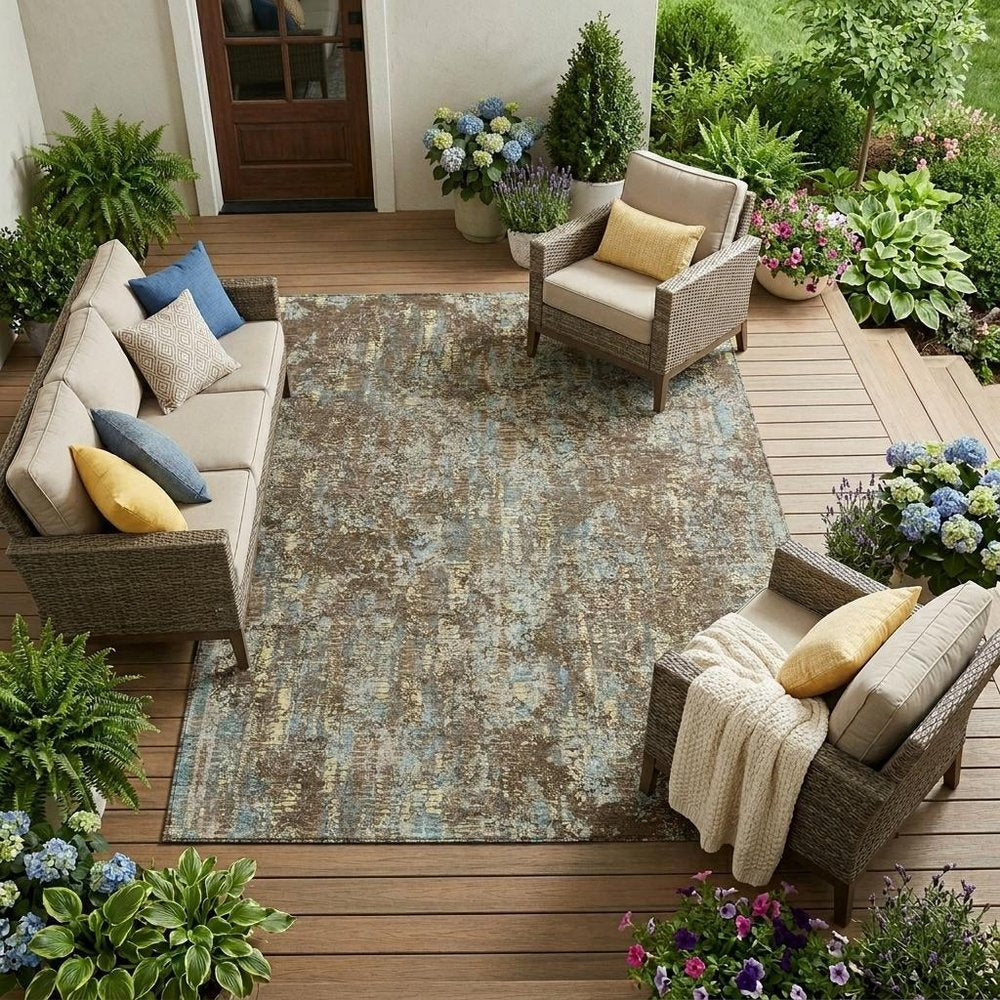 8' X 10' Brown And Graphite Abstract Washable Indoor Outdoor Area Rug — view 5