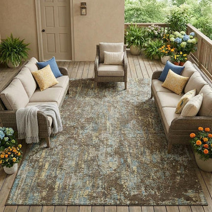 9' X 12' Brown And Graphite Abstract Washable Indoor Outdoor Area Rug HomeRoots