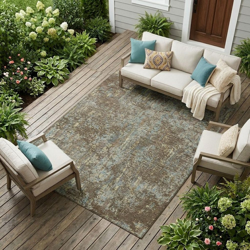 10' X 14' Brown And Graphite Abstract Washable Indoor Outdoor Area Rug HomeRoots