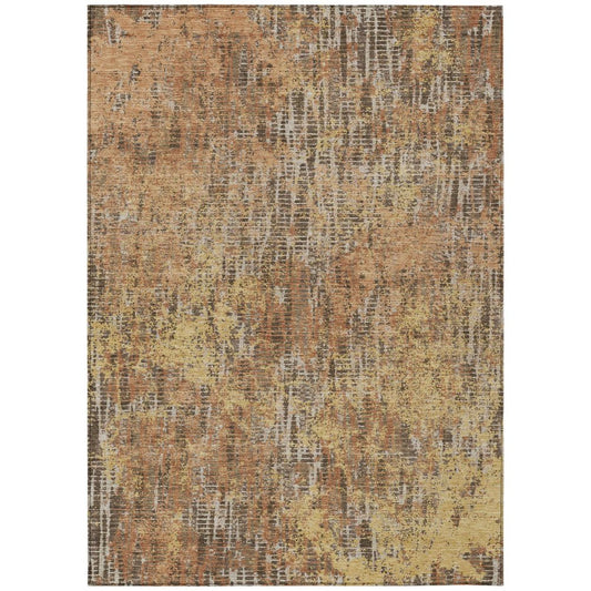 3' X 5' Copper And Ivory Abstract Washable Indoor Outdoor Area Rug