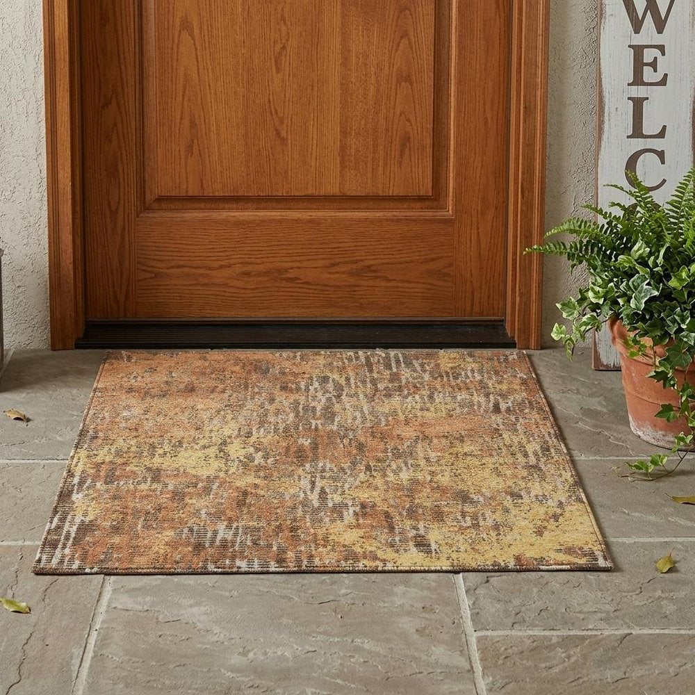 3' X 5' Copper And Ivory Abstract Washable Indoor Outdoor Area Rug — view 5