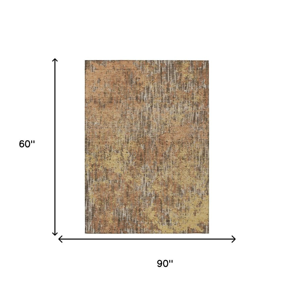 5' X 8' Copper And Ivory Abstract Washable Indoor Outdoor Area Rug HomeRoots