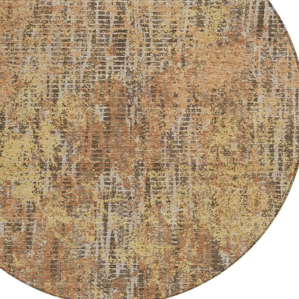 8' Copper And Ivory Round Abstract Washable Indoor Outdoor Area Rug — view 6