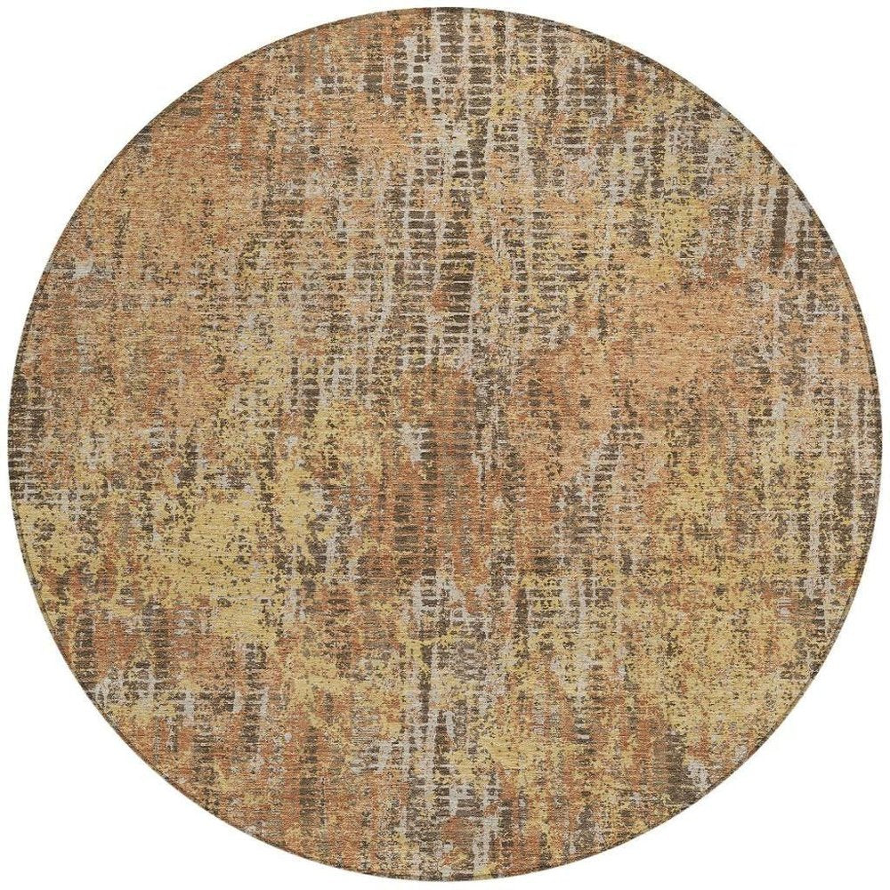 8' Copper And Ivory Round Abstract Washable Indoor Outdoor Area Rug HomeRoots