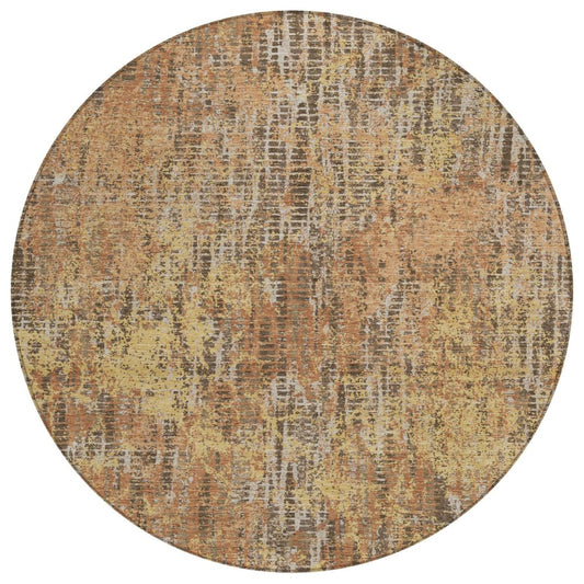 8' Copper And Ivory Round Abstract Washable Indoor Outdoor Area Rug