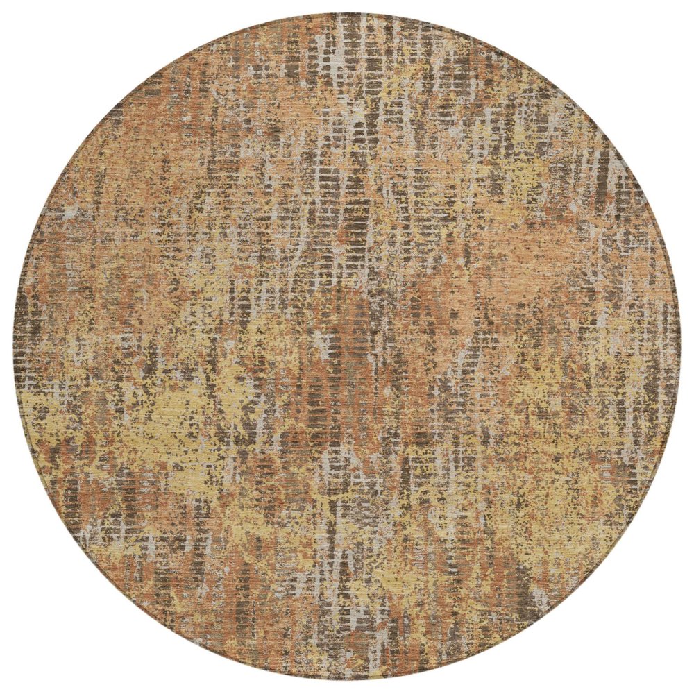 8' Copper And Ivory Round Abstract Washable Indoor Outdoor Area Rug HomeRoots