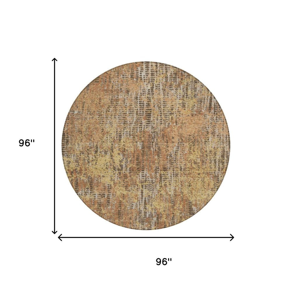 8' Copper And Ivory Round Abstract Washable Indoor Outdoor Area Rug — view 4