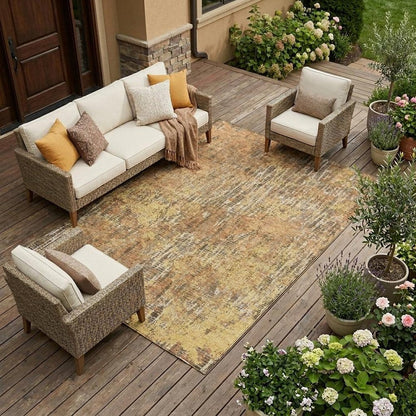 10' X 14' Copper And Ivory Abstract Washable Indoor Outdoor Area Rug
