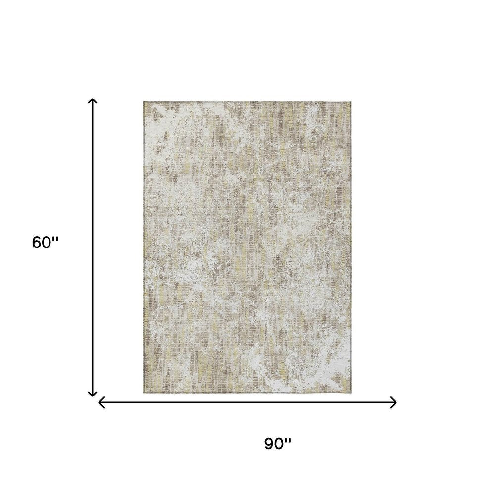 5' X 8' Ivory And Blue Abstract Washable Indoor Outdoor Area Rug HomeRoots